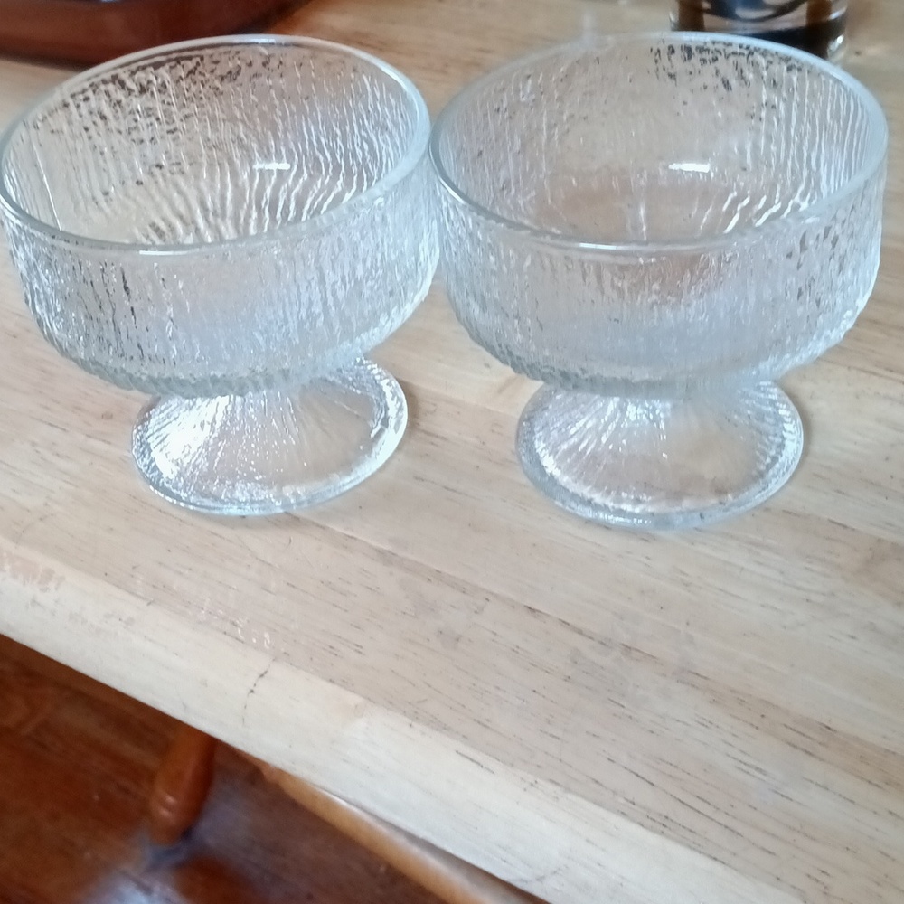 Indiana Glass crystal ice textured bark sherbet/champagne compotes/glasses